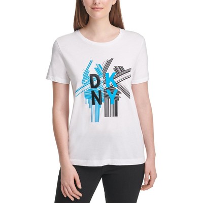 Женская белая футболка с круглым вырезом и графическим логотипом DKNY, топ XS BHFO 0910