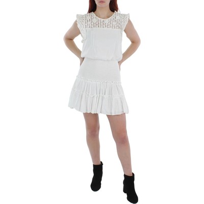 Женское белое вязаное крючком мини-платье-блузон Aqua Fit & Flare S BHFO 4908