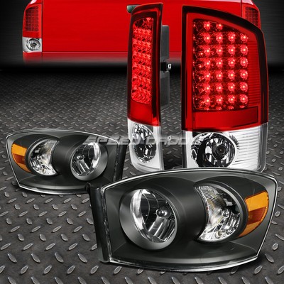 ЧЕРНЫЙ КОРПУС, ЯНТАРНАЯ ФАРА + КРАСНЫЙ ПОЛНЫЙ СВЕТОДИОДНЫЙ ЗАДНИЙ СТОП-СИГНАЛ ДЛЯ 07-09 DODGE RAM