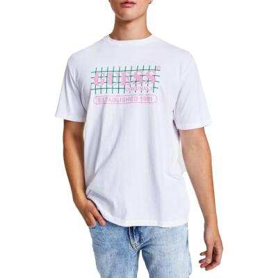 

Мужская белая хлопковая футболка Guess с круглым вырезом и рисунком, топ  BHFO 4420, Pure white, M1RI00K9Y40