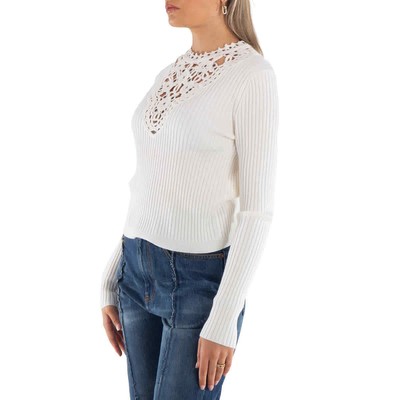 Pre-owned Rabanne Long Sleeve Floral Detail Knit Sweater In White