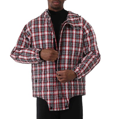 Pre-owned Burberry Bright Red Check Diamond Quilted Cut-out Hem Parka