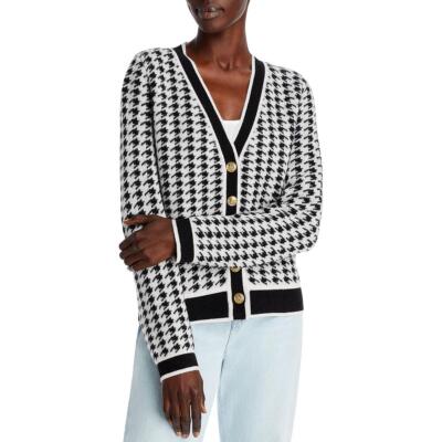 Private Label Womens Black-Ivory Cashmere Top Cardigan Sweater Shirt M BHFO 5225