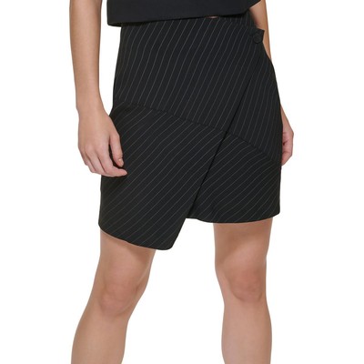 

Женская асимметричная юбка в полоску с запахом черного цвета и цвета слоновой кости DKNY  BHFO 6666, Black/ivory