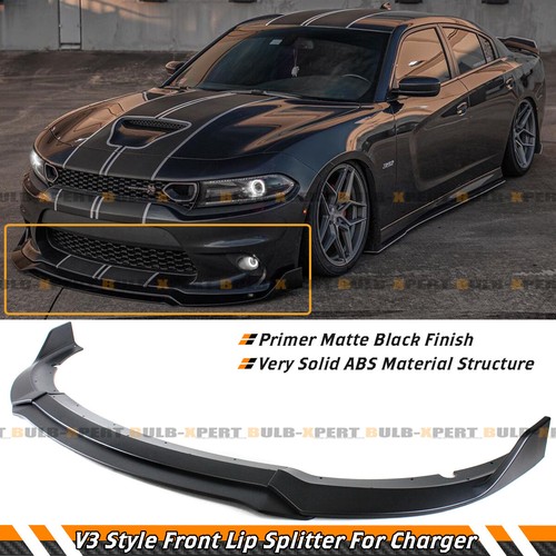 For 15-23 Dodge Charger SRT V3 Double Deck Matt Black Front Bumper Lip Splitter