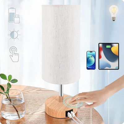 Bedside Lamp with USB Port - Touch Control Table Lamp for Bedroom 3 Way Dimma...