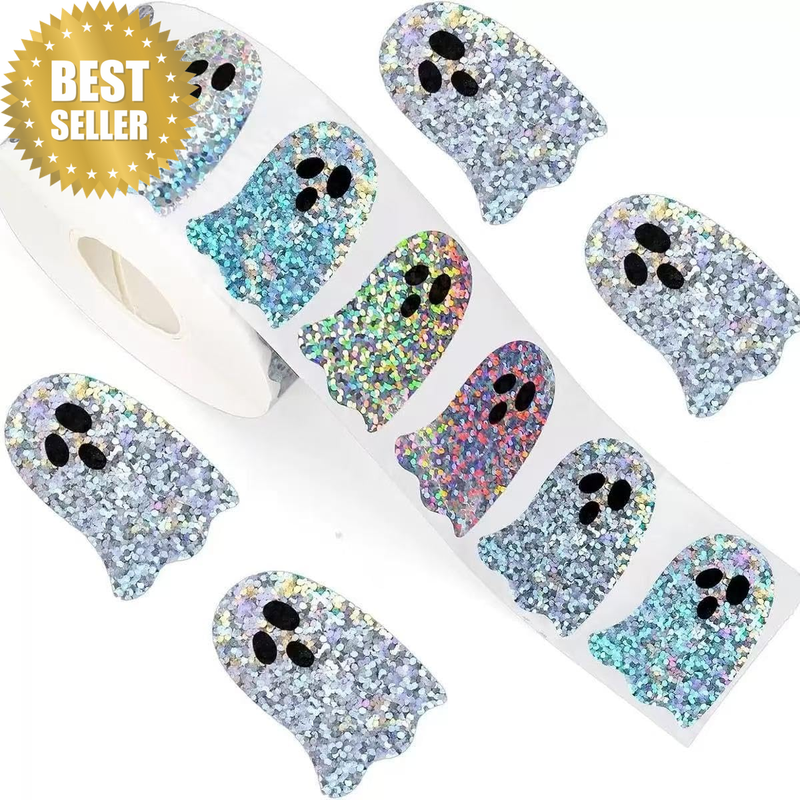 500Pcs Halloween Ghost Stickers Roll Laser Cute Boo Ghost Self-Adhesive Stickers