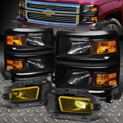 ДЛЯ 2014-2015 CHEVY SILVERADO 1500 СВЕТОДИОДНЫЕ ФАРЫ С ЧЕРНЫМИ ЯНТАРНЫМИ ЛИНЗАМИ + КОМПЛЕКТ ПРОТИВОТУМАННЫХ ФАР