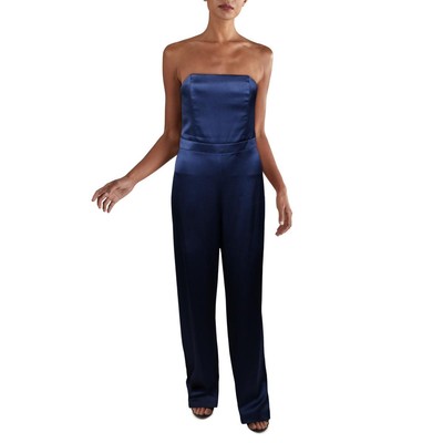 

Женский синий однотонный атласный комбинезон без бретелек Alice and Olivia  BHFO 2553, Azure