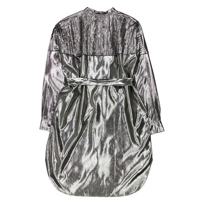 Pre-owned Burberry Ladies Silk Lurex Shirt Dress With Pleats In Silver