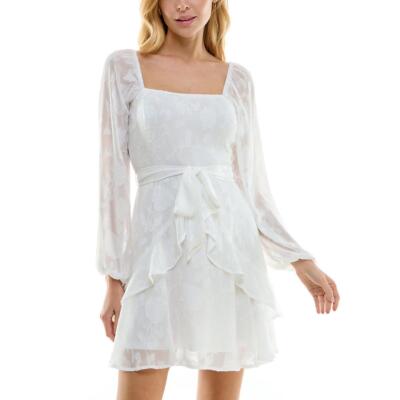 Trixxi Womens Jacuard Floral Ruffled Mini Dress Juniors BHFO 6065