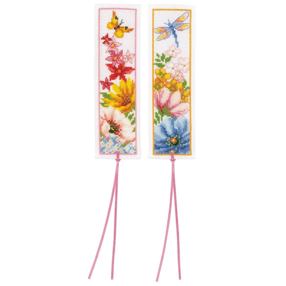 Vervaco Bookmark kit Colourful flowers set of 2, counted, DIY