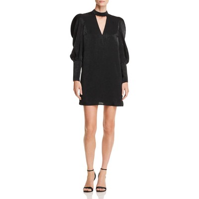 

Женское черное атласное платье-рубашка цвета морской волны с пышными рукавами  BHFO 7199, Черный