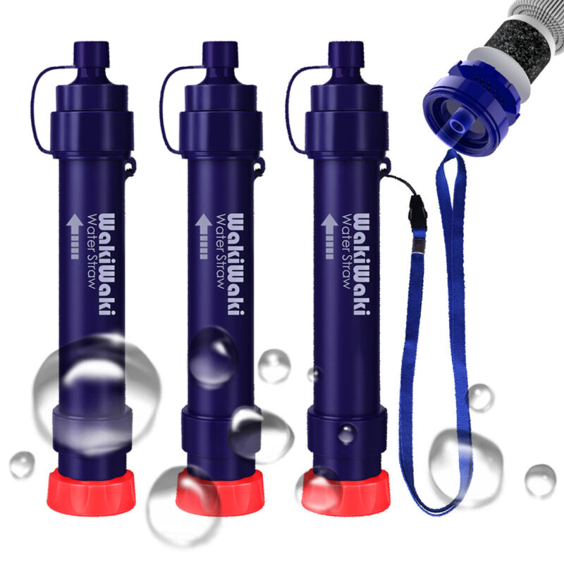 3x Water Filter Straws Camping Water Purification Portable Water Filter Survival