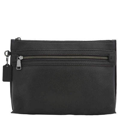 Pre-owned Coach Men's Black Pebbled Leather Academy Pouch 32175 Blk