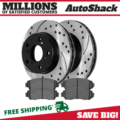 Front Drilled Slotted Brake Rotors Black & Pads for 2011-2014 Honda Odyssey V6