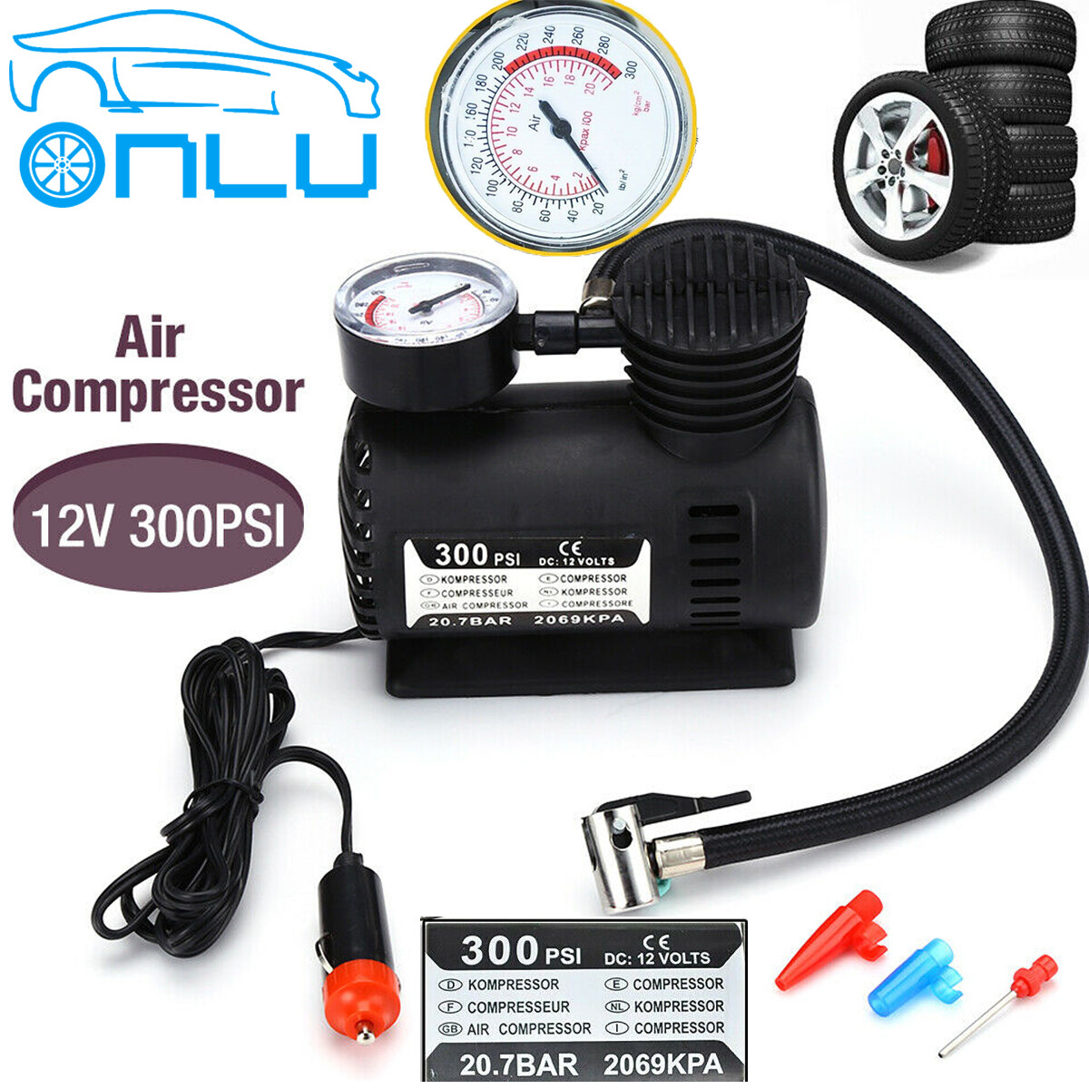 Portable Air Pump Electric Inflator Auto Car Bike Tire Air Compressor
