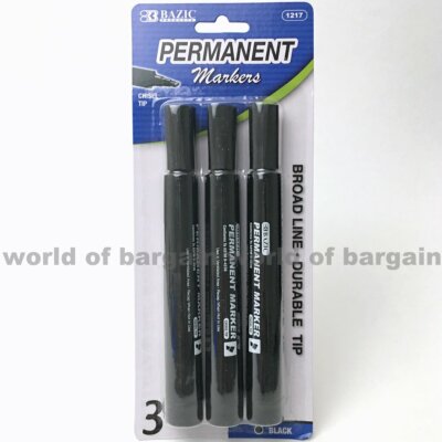 3 Black Ink PERMANENT Jumbo Markers Chisel Tip Broad & Fine Line Durable Pen C79