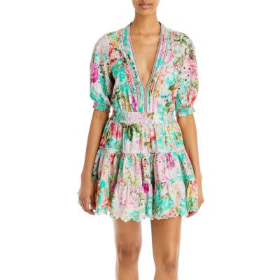 

Женское зеленое мини-платье выше колена с вышивкой Hemant - Nandita  BHFO 3338, Spring green