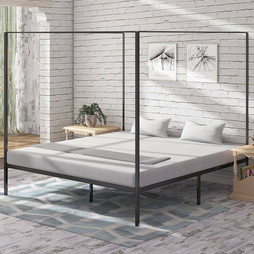 TAUS King Size Canopy Metal Platform Bed Frame with Headboard No Box Spring 14"
