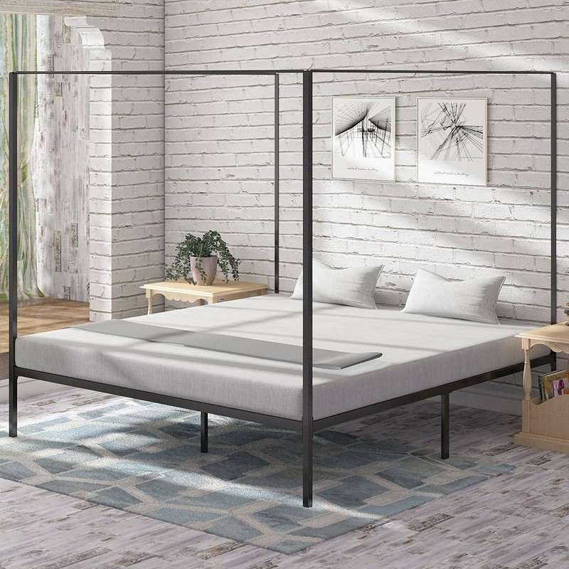 TAUS King Size Canopy Metal Platform Bed Frame with Headboard No Box Spring 14"