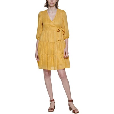 Женское желтое металлическое дневное платье миди длиной до колена Calvin Klein 12 BHFO 5203