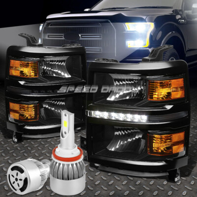 ЧЕРНАЯ ФАРА DRL + ЯНТАРНЫЙ УГОЛОК + БЕЛЫЙ СВЕТОДИОД H8 HID с ВЕНТИЛЯТОРОМ ДЛЯ 14-16 SILVERADO