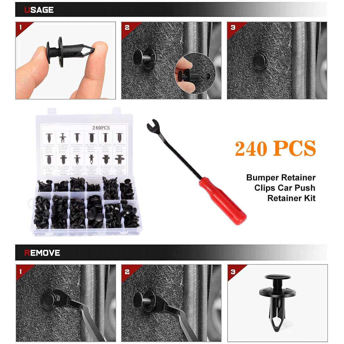 240 PCS Car Retainer Clips Auto Plastic Fasteners Kit Push Trim Pin Rivet  Bumper