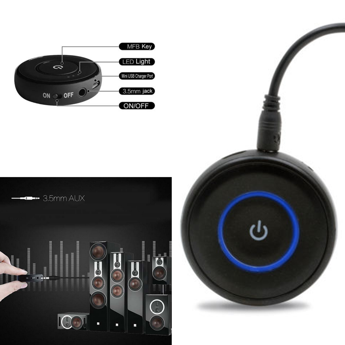 35mm Car Wireless Bluetooth Audio Receiver Adapter USB Music Player Speaker Kit