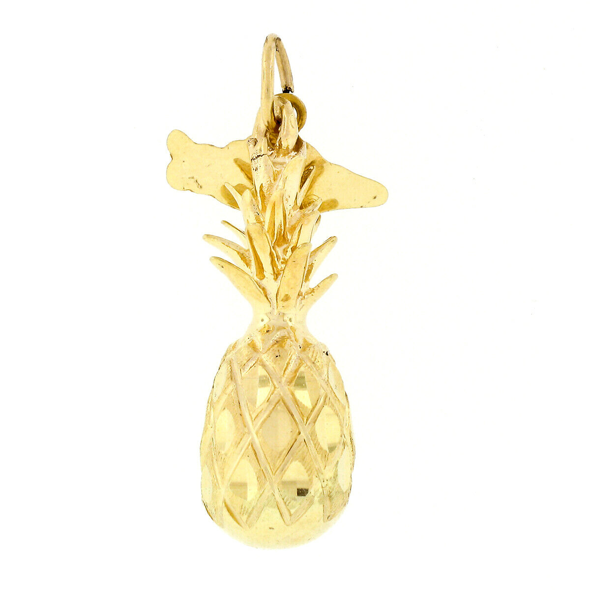 Crea 14k Gold Detailed Textured Diamond Cut 3D Pineapple