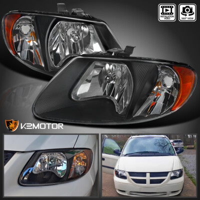Fits 2001-2007 Dodge Caravan Chrysler Town & Country Black Headlights Lamp LH+RH