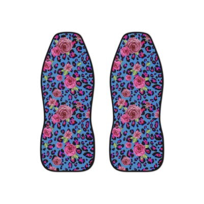 Car Seat Covers - Floral Leopard Print, Blue, Pink