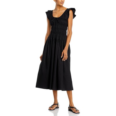 Moon River Womens Black Smocked Ruffle Sleeve Maxi Midi Dress L BHFO 5643