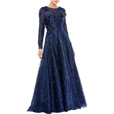 

Женское кружевное длинное вечернее платье Mac Duggal BHFO 3953, Navy/blue