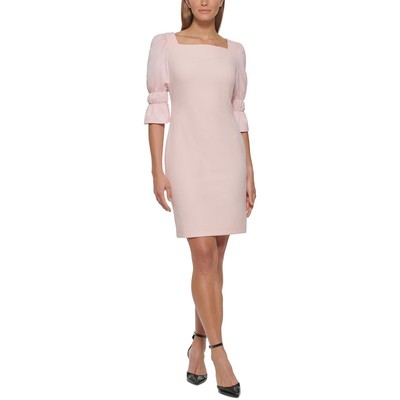 

Женское розовое мини-платье-футляр DKNY с пышными рукавами и смешанной техникой  BHFO 9527, Powder
