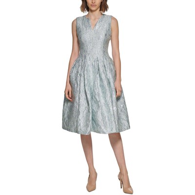 Женское зеленое жаккардовое платье до колена Calvin Klein с расклешенными рукавами 10 BHFO 3454