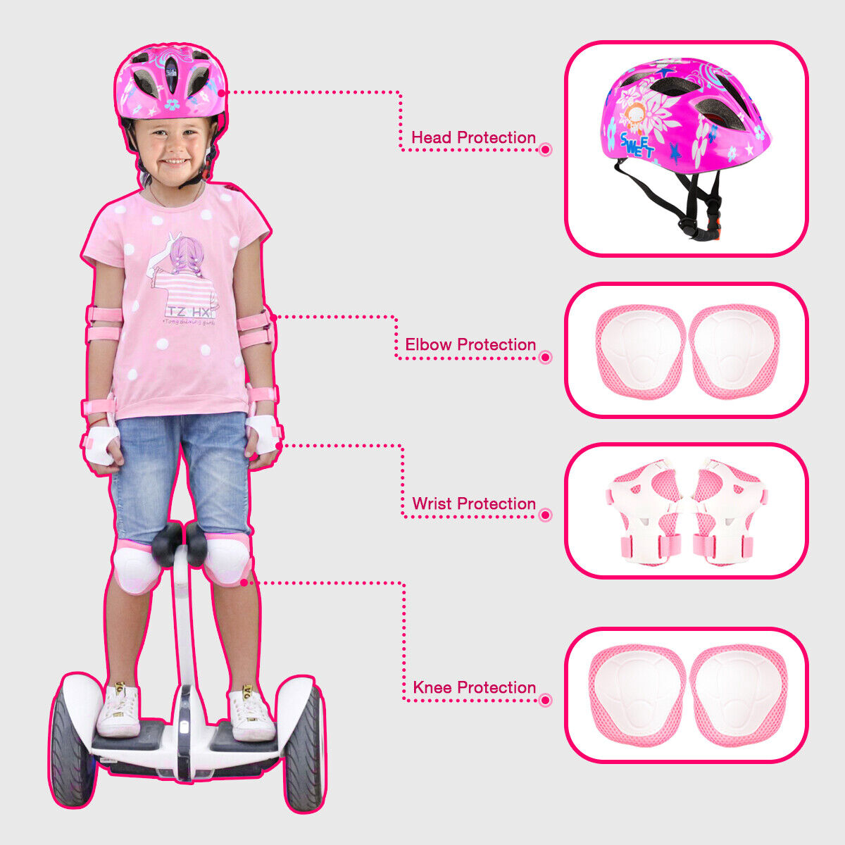 7pcs Boys Girls Kids Safety Skating Bike Helmet Knee Elbow P