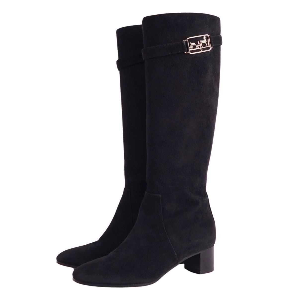HERMES Boots 2019 Hardware Long Boots Suede Leather Size 35 (22cm) Black