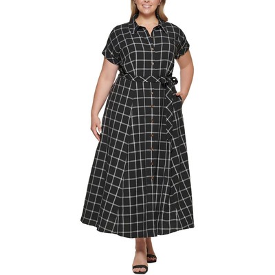 Женское черно-белое платье-рубашка с оконным стеклом Calvin Klein Plus 16W BHFO 1933