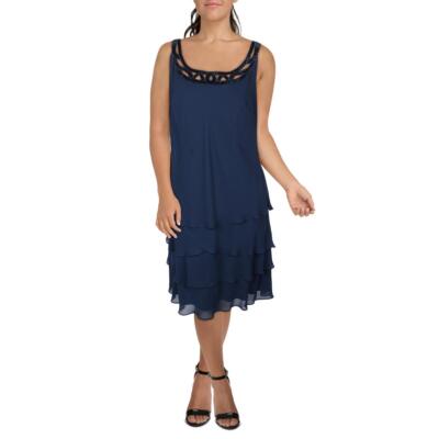 

SLNY Женское шифоновое коктейльное платье без рукавов BHFO 1830, Deep navy