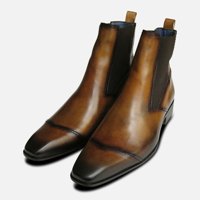 EXCEED SHOES HELLBRAUNES LEDER BISON CHELSEA STIEFEL VON EXCEED