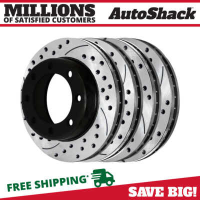 Front & Rear Drilled Slotted Brake Rotors Black Set 4 for Ford F-250 Super Duty