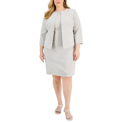 Женский блейзер без воротника в полоску цвета слоновой кости Le Suit Plus 22W BHFO 8847