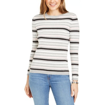 Женский серый свитер-рубашка в полоску с круглым вырезом Tommy Hilfiger XL BHFO 3016
