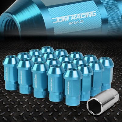 [20шт] Набор гаек с открытыми алюминиевыми колесными наконечниками M12x1.25 + Удлинительный адаптер небесно-голубого цвета