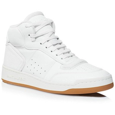 Pre-owned Saint Laurent Womens Faux Leather Lifestyle High-top Sneakers Athletic Bhfo 8022 In White/white