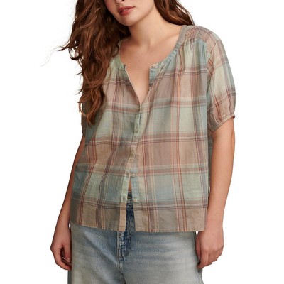 Женская синяя рубашка с коротким рукавом и застежкой на пуговицы Lucky Brand L BHFO 7376