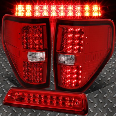 ДЛЯ 09-14 FORD F150 ПАРА ПОЛНОСТЬЮ СВЕТОДИОДНЫХ ЗАДНИХ ФОНАРЕЙ + ДВУХРЯДНЫЙ ТРЕТИЙ ТОРМОЗНОЙ/ГРУЗОВОЙ ФОНАРЬ КРАСНОГО ЦВЕТА