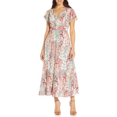 Женское вечернее миди-платье с цветочным принтом и поясом Adrianna Papell BHFO 4575