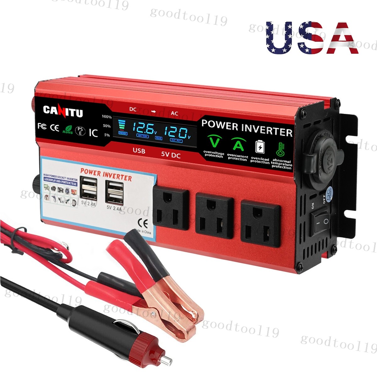 6000W Car Power Inverter DC 12V To AC 110V Modified Sine Wave Solar Converter US